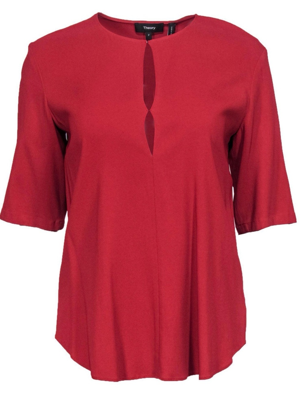 Theory Red Short-Sleeve Keyhole Blouse